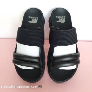 SOREL Viibe Fabric & Leather Platform Two-Straps Slip-On Slide- Women’s Size 9.⭐